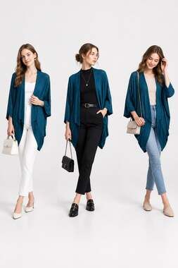Joan Boyce Women's Acrylic Teal Open Front Cardigan Studded Details L Sweater